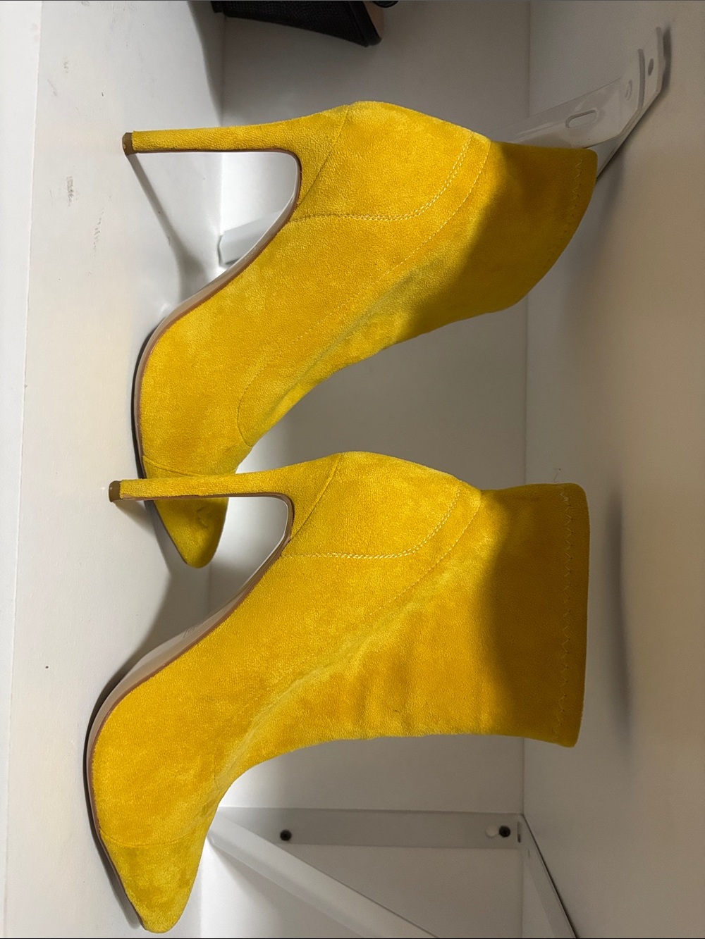 Women’s Yellow Suede Pointed Toe Stiletto Booties